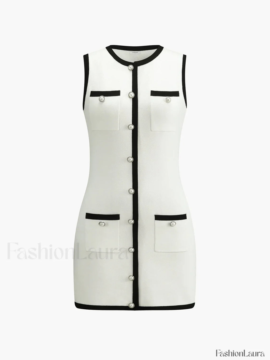 Multi Pocket Button Sleeveless Short Sweater Dress