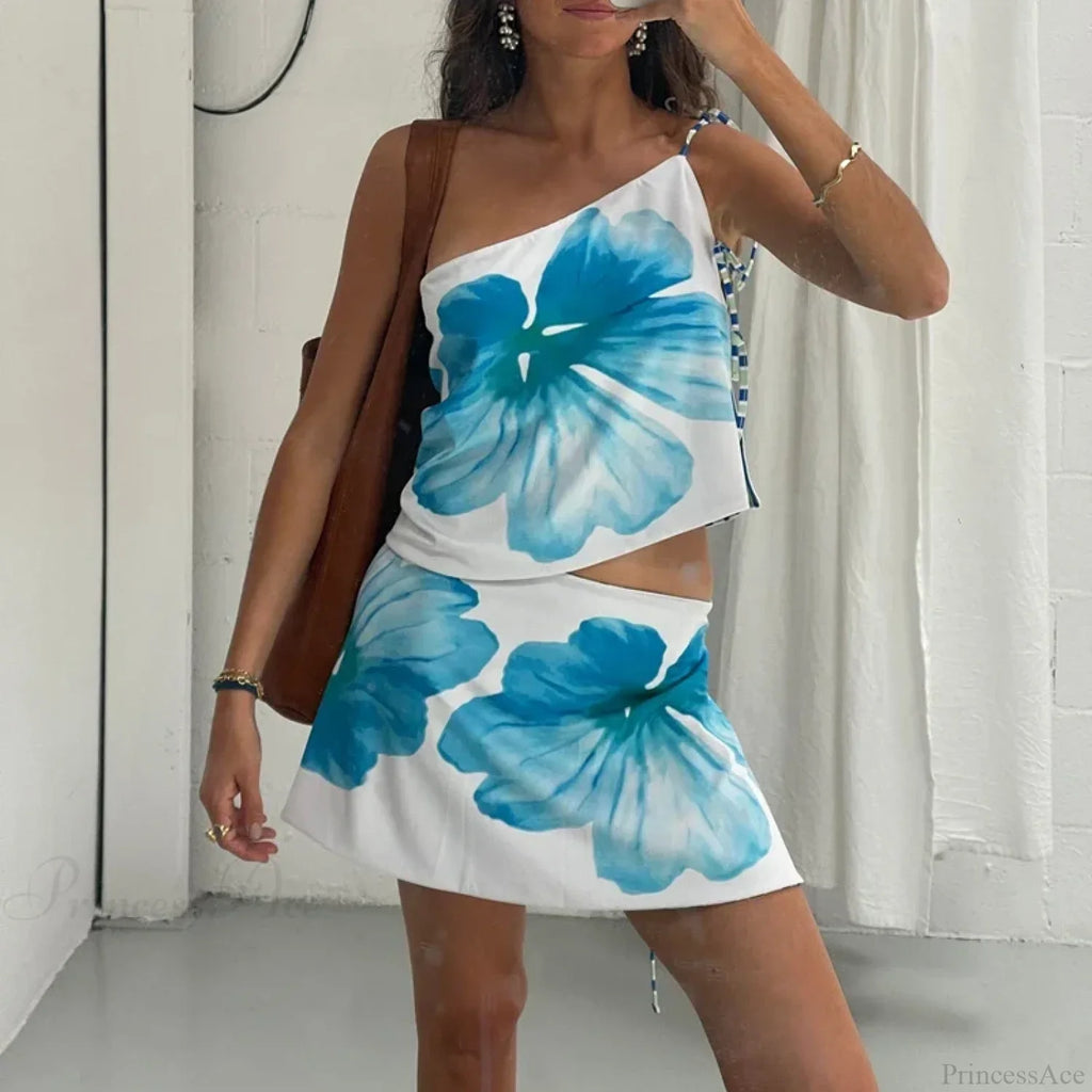 Multi-wear style Floral Print Mini Skirt Crop Tops Women Slim Low Waist Side Split Tie-Up Bodycon Skirt Y2K Vintage Streetwear