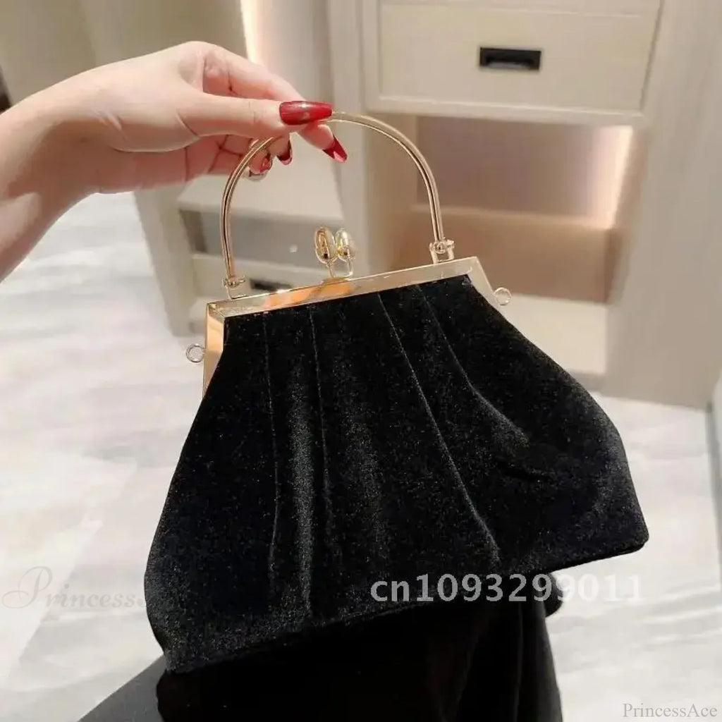 Mysterious Black Velvet Evening Party Wedding Clutch Bag