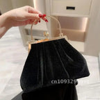 Mysterious Black Velvet Evening Party Wedding Clutch Bag