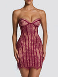 Party Dress Mini Burgundy Strapless Lace Up Sleeveless Backless Sexy Semi Formal Dress