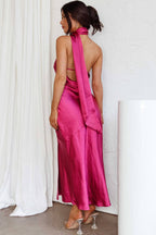 Xandra Statement Cowl Satin Halterneck Midi Dress Designer Edit