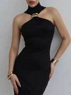Nadia Asymmetric Halter Midi Dress