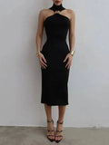 Nadia Asymmetric Halter Midi Dress