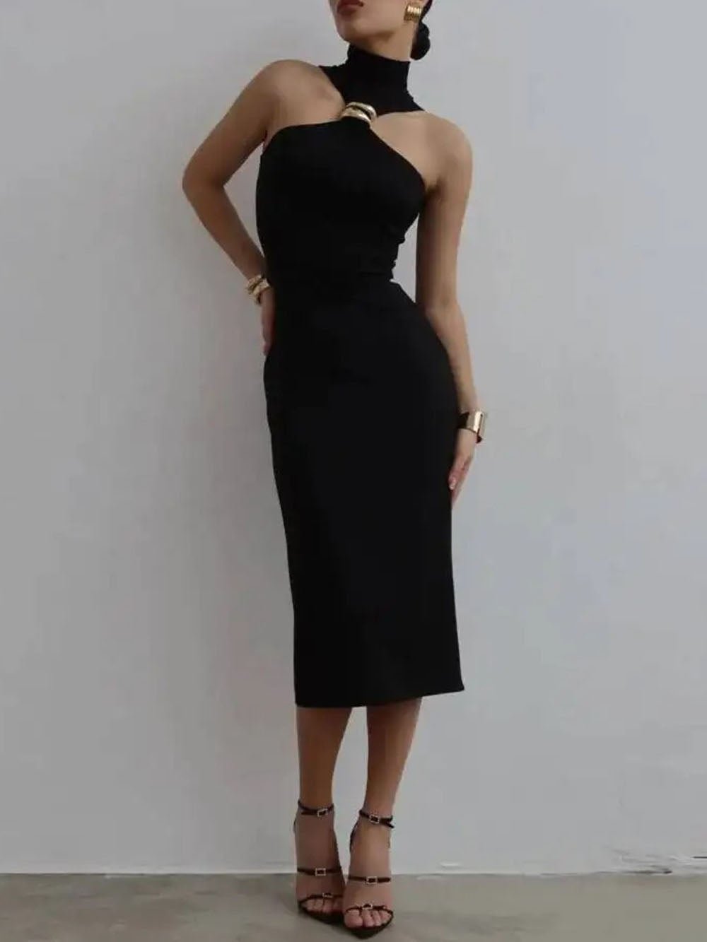 Nadia Asymmetric Halter Midi Dress