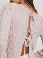 Back Tie Strap Long Sleeve Top
