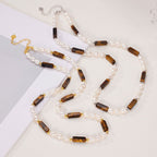 Freshwater Pearl and Tiger Eye Baguette Choker Necklace