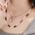 Freshwater Pearl and Tiger Eye Baguette Choker Necklace