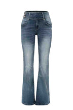 Retro Side Button Mid Rise Flares Jeans