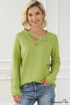 Neck with Sweater Asymmetrical Arm Long Buttons