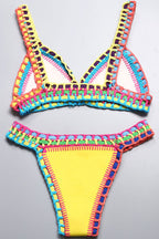 Neoprene Colorful Crochet Triangle Bikini Two Piece Swimsuit