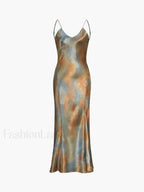 Multicolor Neptune Satin Open Back Long Dress