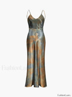 Multicolor Neptune Satin Open Back Long Dress