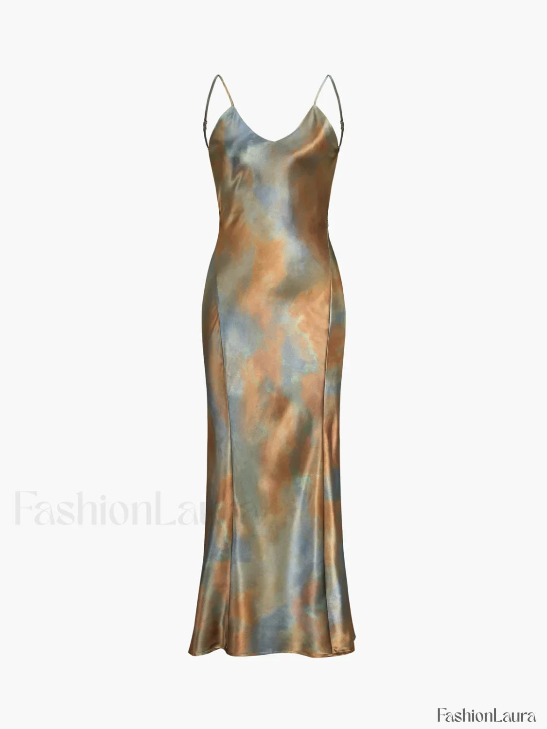 Multicolor Neptune Satin Open Back Long Dress