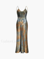 Multicolor Neptune Satin Open Back Long Dress