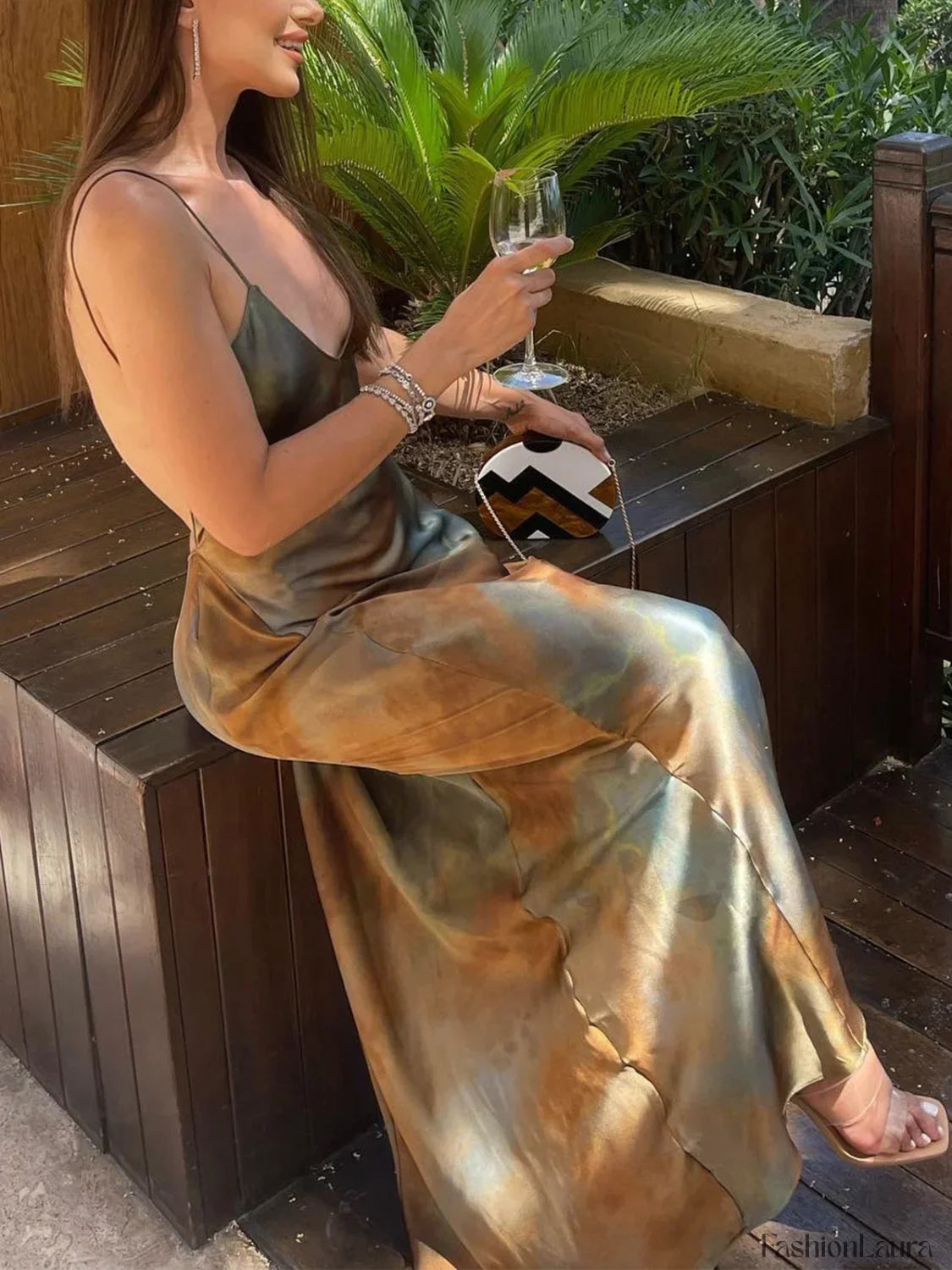 Multicolor Neptune Satin Open Back Long Dress