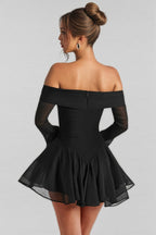 Lild Black One-Shoulder Bell Sleeve Mini Dress