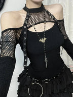 Net Empty Sleeve Knit Top