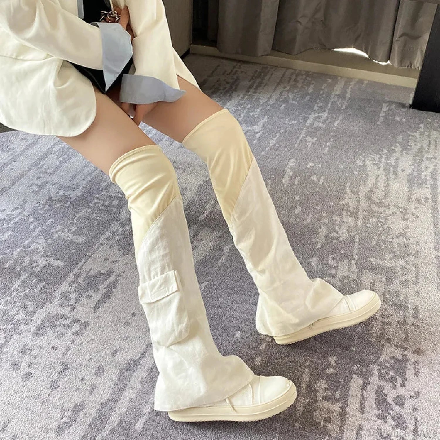 New Above Thigh High Lavish Gothic Fabric Boot