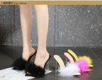 New Design Rhinestone Women Pumps Slippers Sexy Pointed Toe Baotou Transparent Pvc Thin High Heel