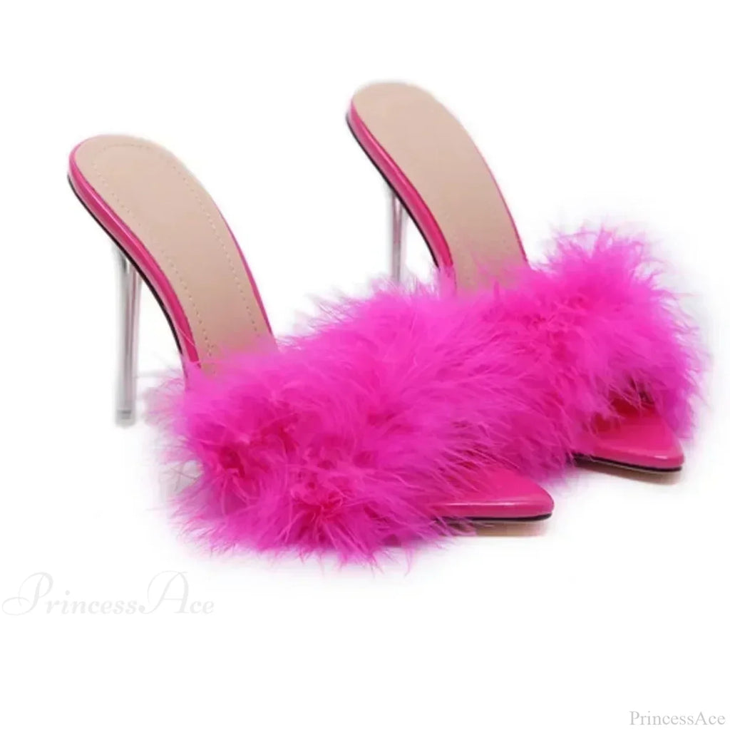 New Design Rhinestone Women Pumps Slippers Sexy Pointed Toe Baotou Transparent Pvc Thin High Heel