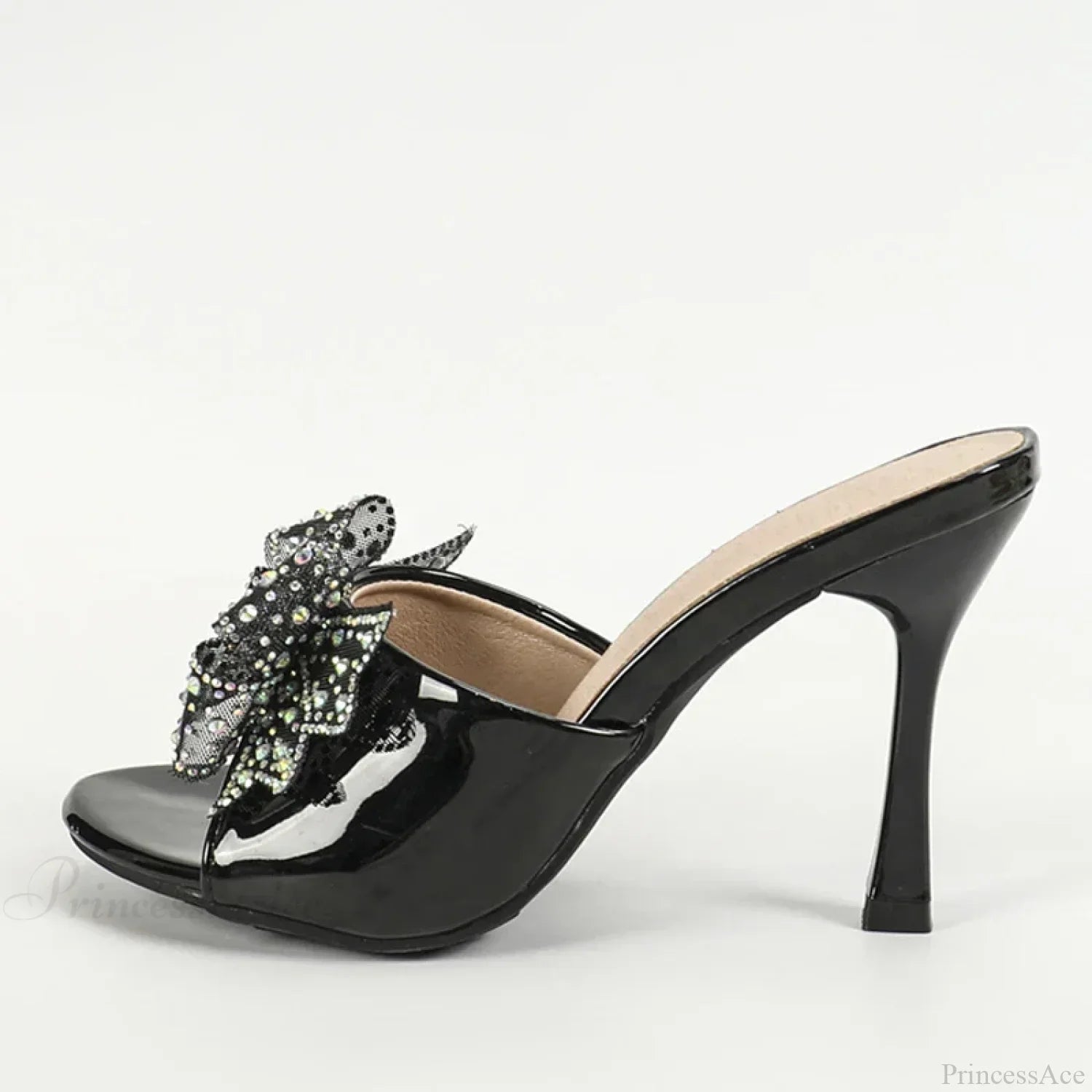 New Patent Leather Peep Toe Crystal Mesh Bowknot High Heel