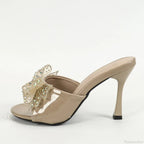 New Patent Leather Peep Toe Crystal Mesh Bowknot High Heel