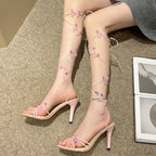 New Pink Butterfly Design Elegant Strappy Open Toe Party High Heel