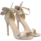 New Sequined Butterfly Decoration Cover Heel Sandals Peep Toe 11CM Thin High HeeledBuckle Strap Party High Heel