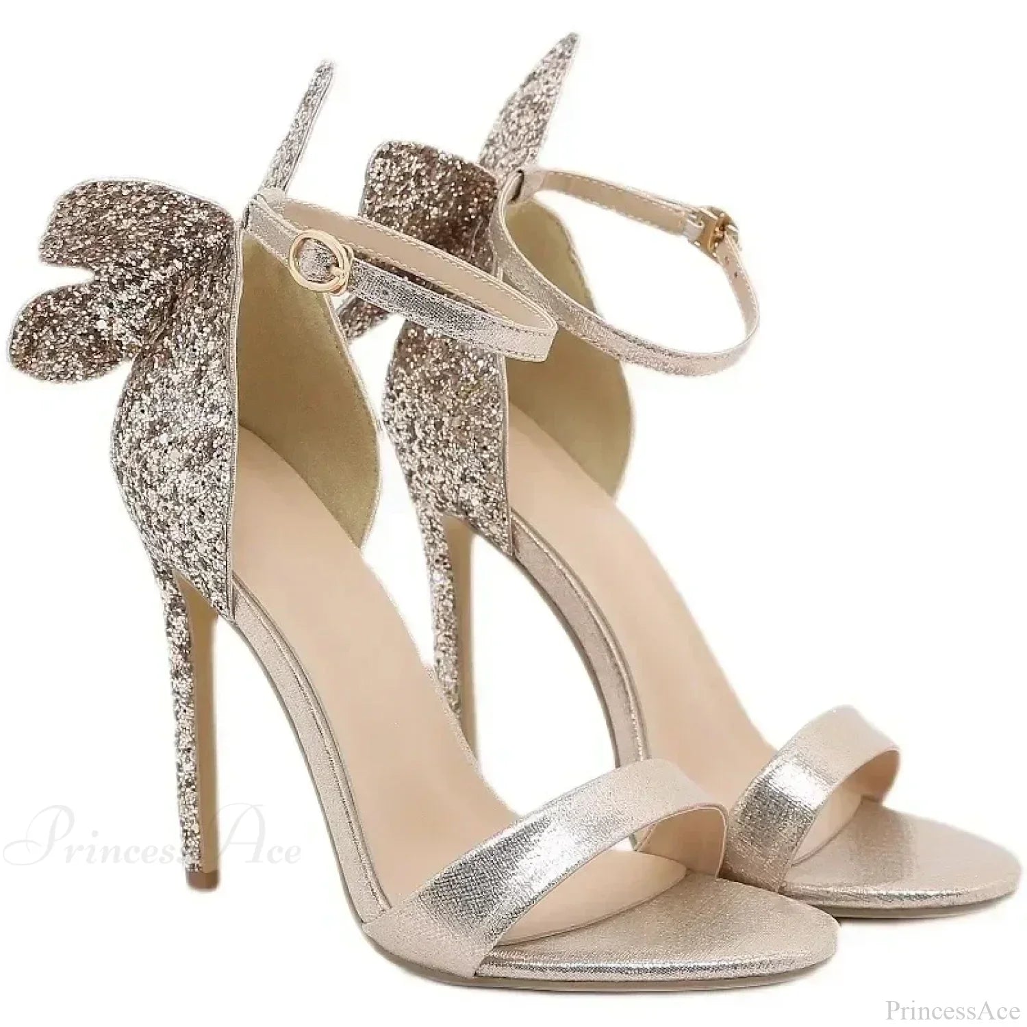 New Sequined Butterfly Decoration Cover Heel Sandals Peep Toe 11CM Thin High HeeledBuckle Strap Party High Heel