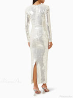 New Sexy Long Sleeves Luxury Sequins Slim Dress Hollow Flower Christmas Party Dress
