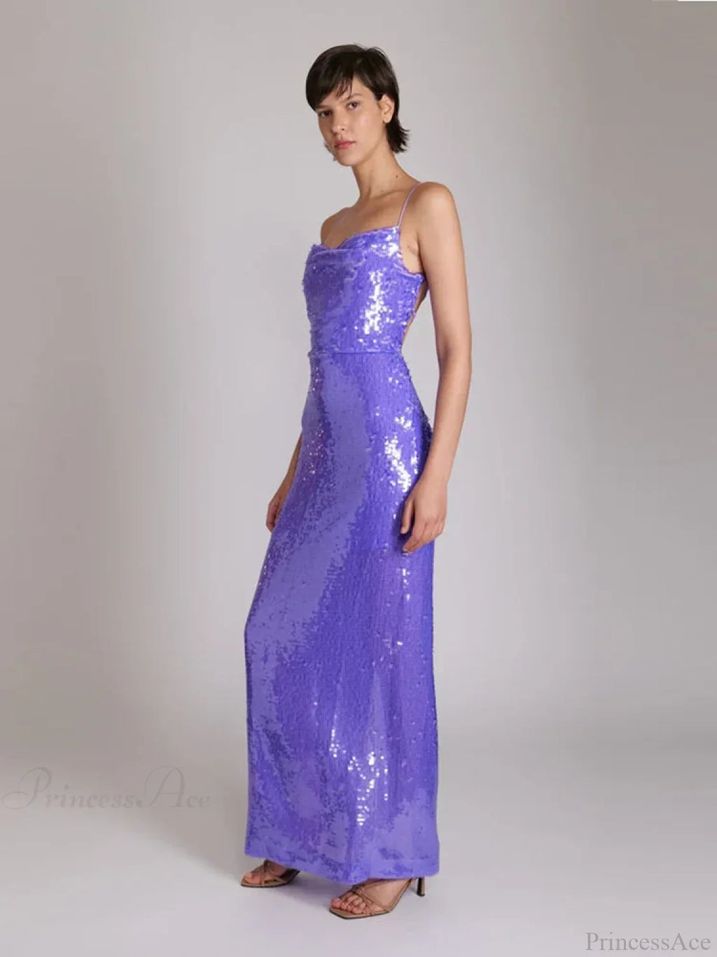 New Sexy Sleeveless Backless Lace-up Slim Long Dress Bright Sequins Christmas Party Dress