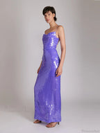 New Sexy Sleeveless Backless Lace-up Slim Long Dress Bright Sequins Christmas Party Dress