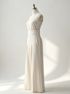 Two Piece Sets Pant Set Maxi Dresses Ecru White High Collar Sleeveless Elegant Sets