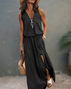 Adalgisa Exclusive Cotton Mix Zip Dress with Slit Boutique Collection