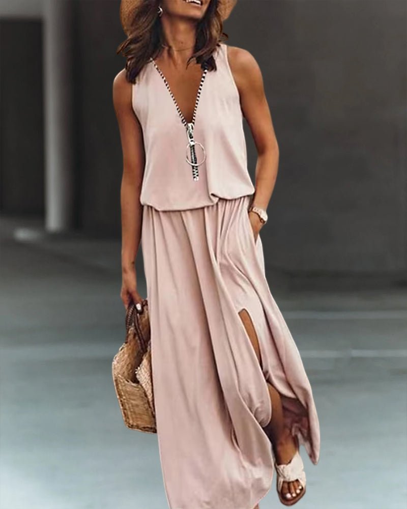 Adalgisa Exclusive Cotton Mix Zip Dress with Slit Boutique Collection