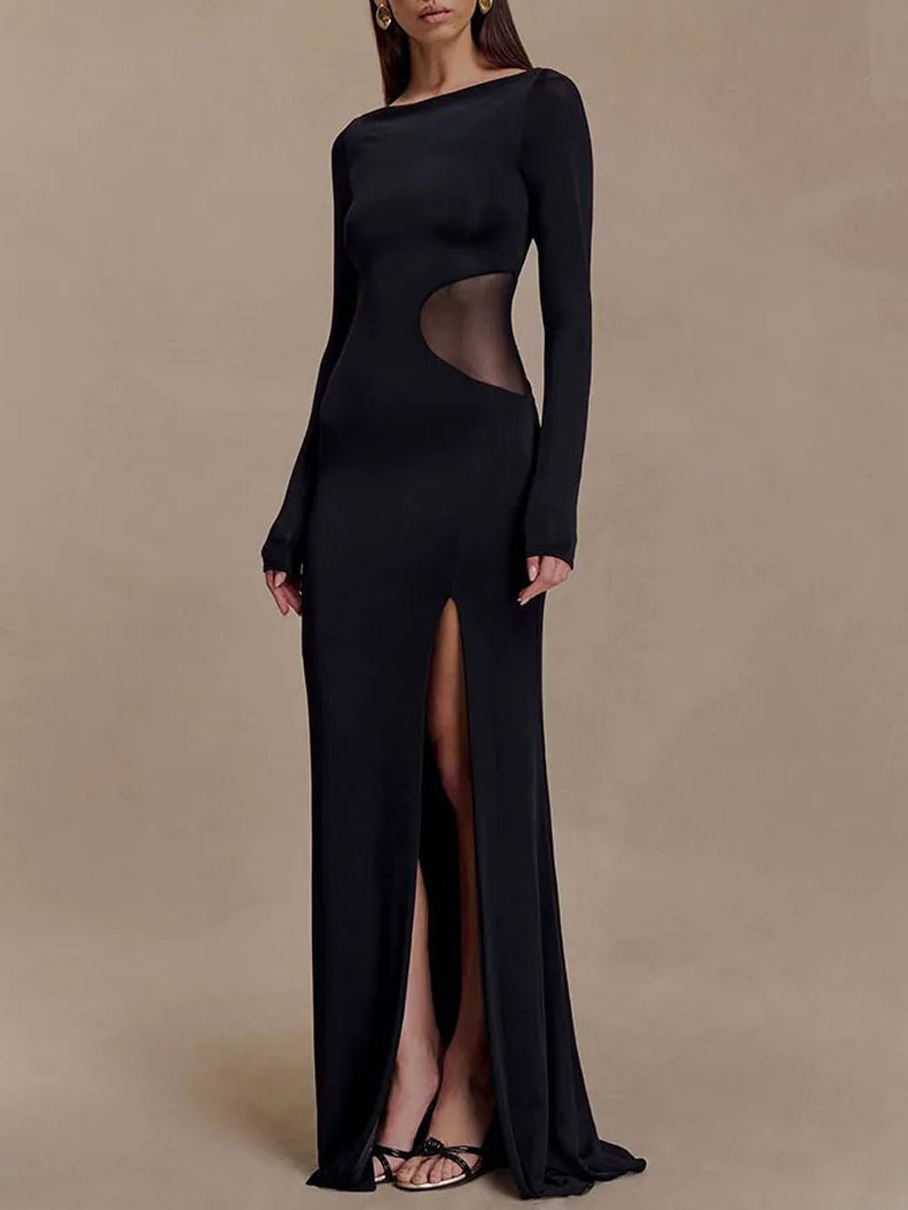 Noemi Mesh Cutout Split Maxi Dress