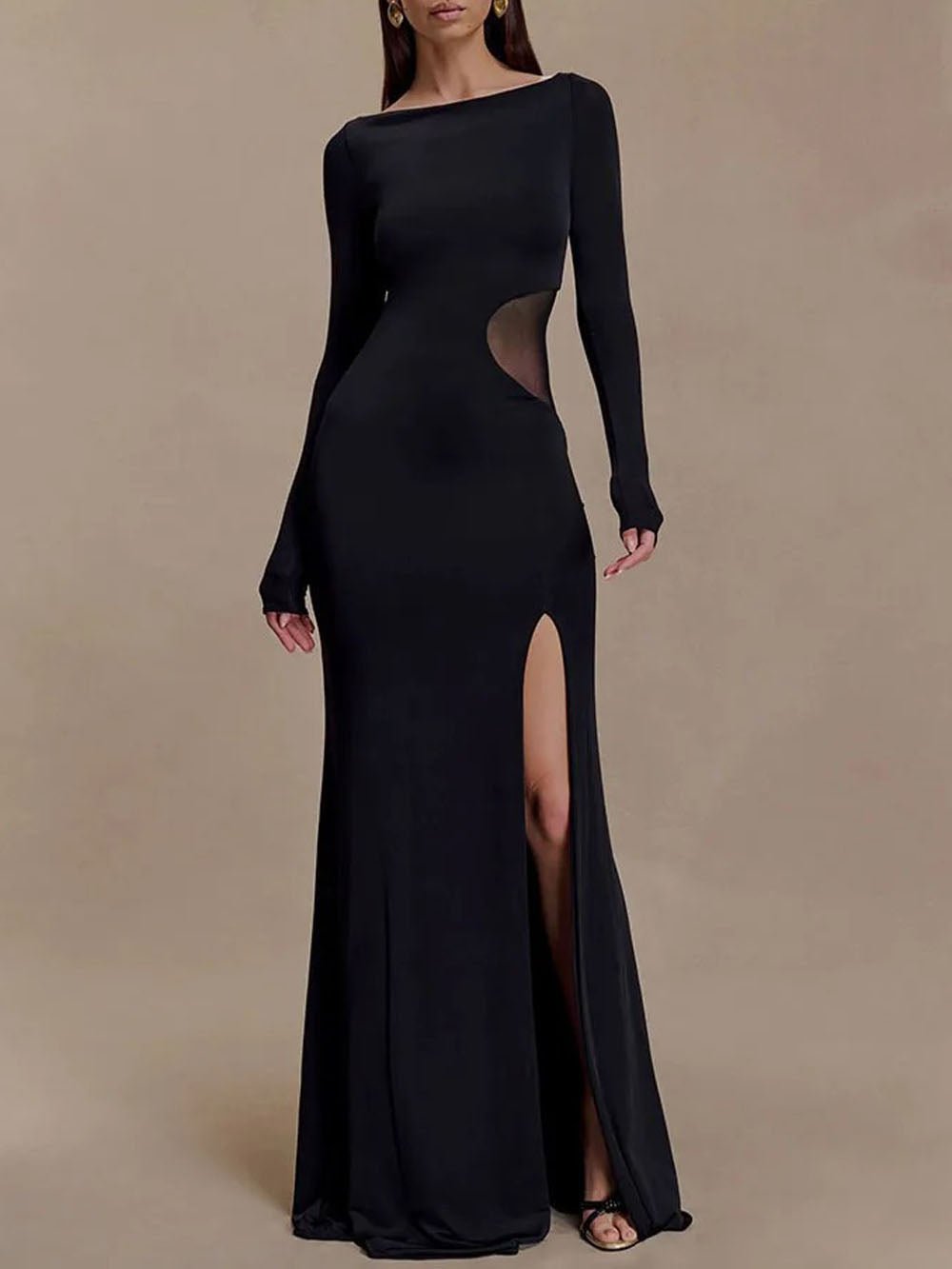 Noemi Mesh Cutout Split Maxi Dress