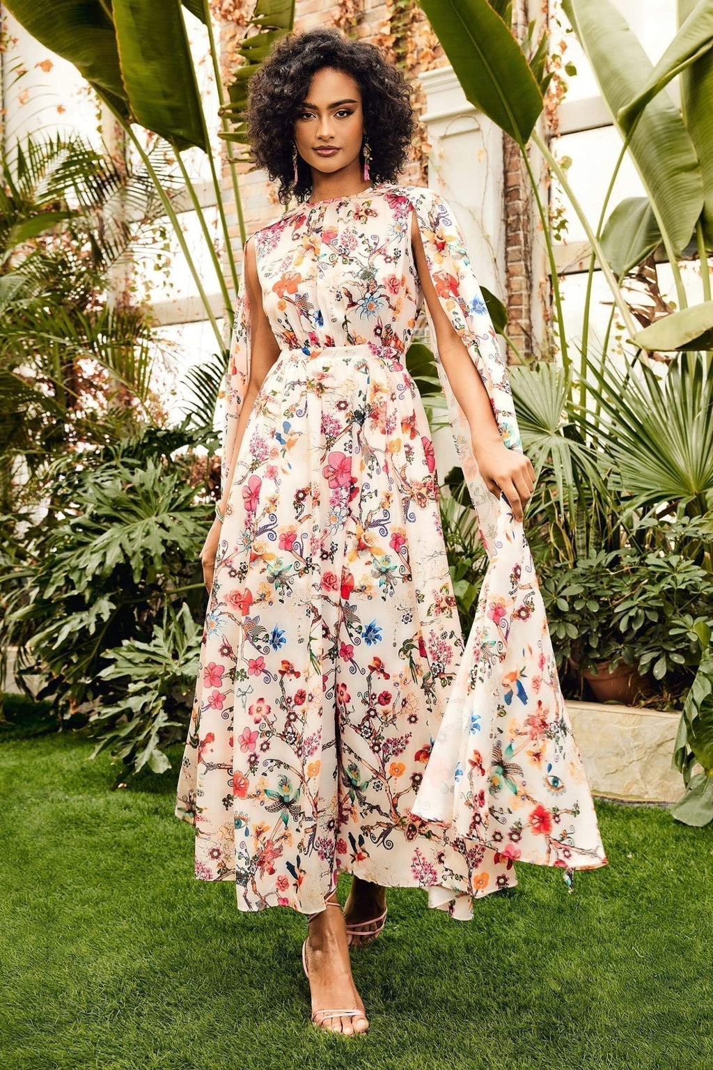 Gloria Statement Round Neck Cape Sleeve Maxi Dress Boutique Collection