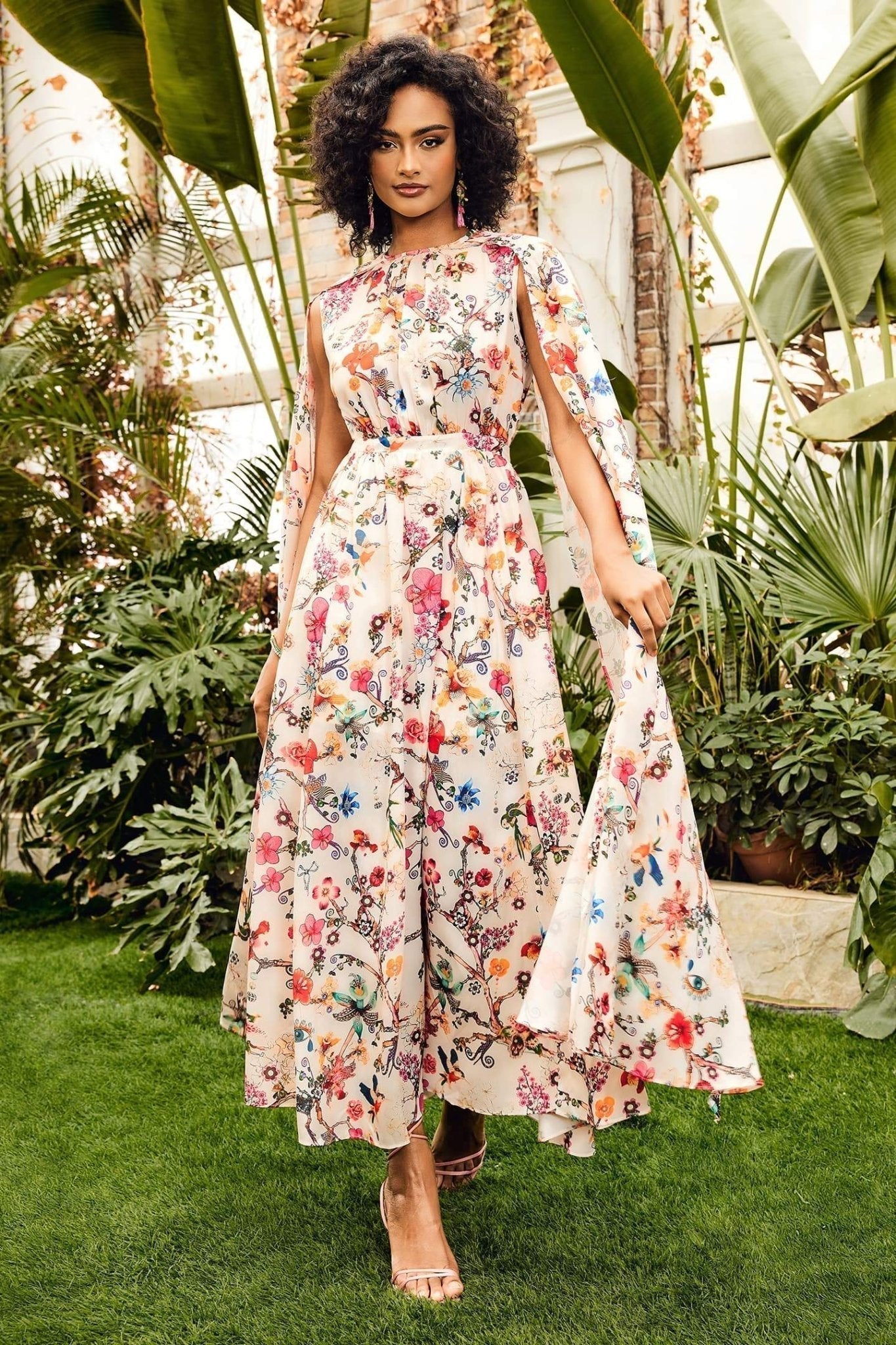 Gloria Statement Round Neck Cape Sleeve Maxi Dress Boutique Collection