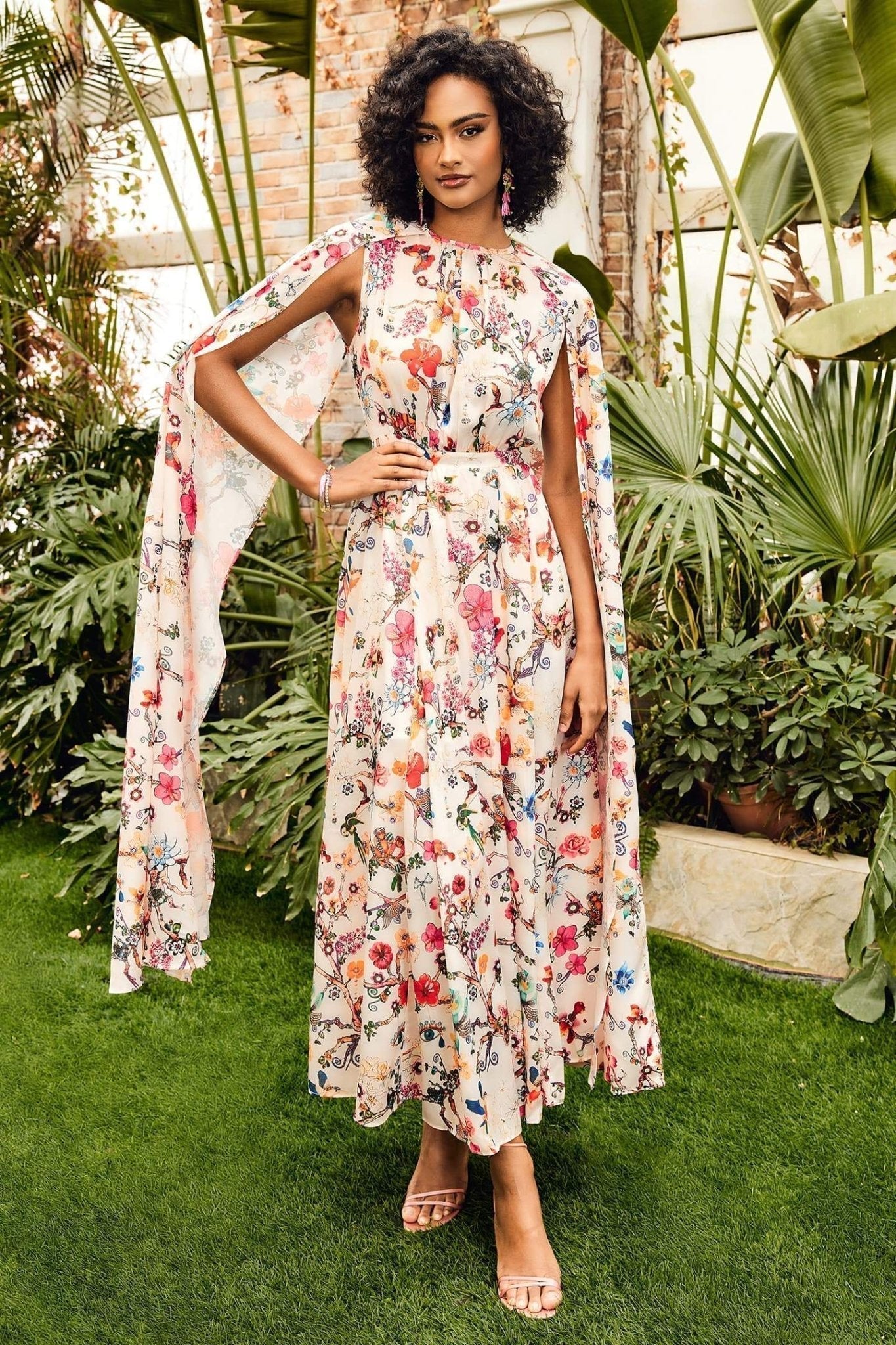 Gloria Statement Round Neck Cape Sleeve Maxi Dress Boutique Collection