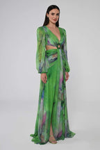 Josefina Elevated V Neck Maxi Dress with Double Slits Evening Wear Edit