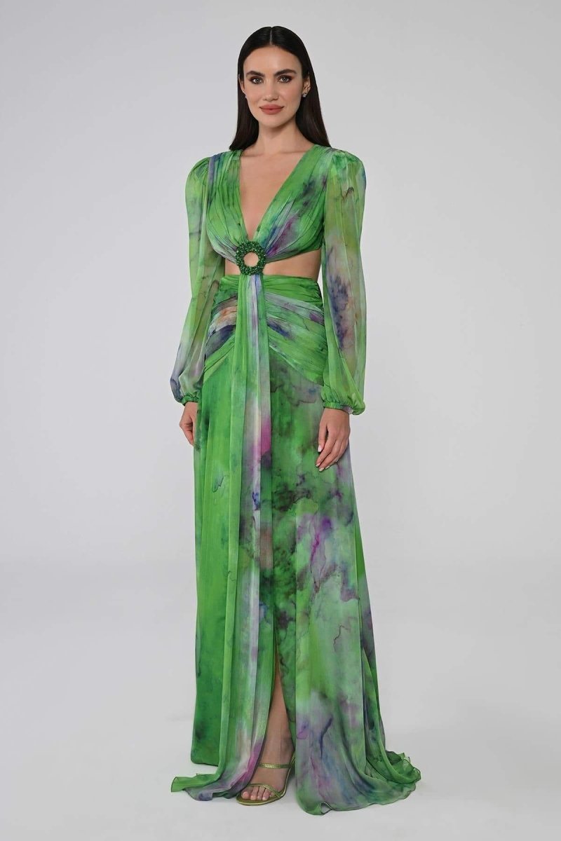 Josefina Elevated V Neck Maxi Dress with Double Slits Evening Wear Edit