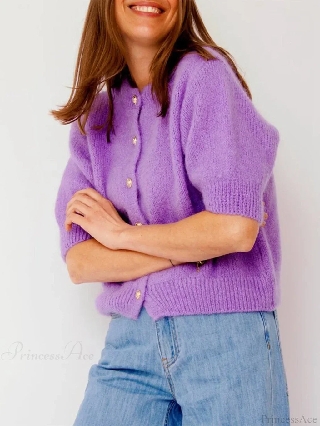 O-Neck Button-Up Slim Streetwear Knit Cardigan