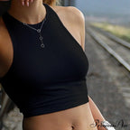 O-Neck White Solid Skinny Crop Top
