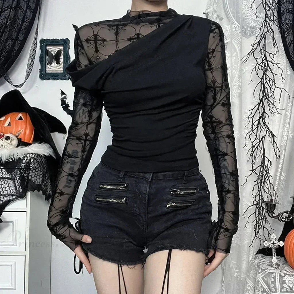 Obscure Gothic Net Patchwork Blouse