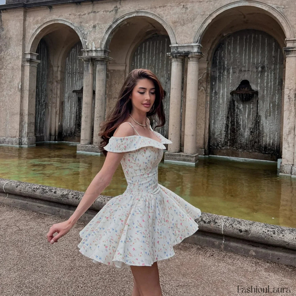 Off-Shoulder A-Line Floral Dress