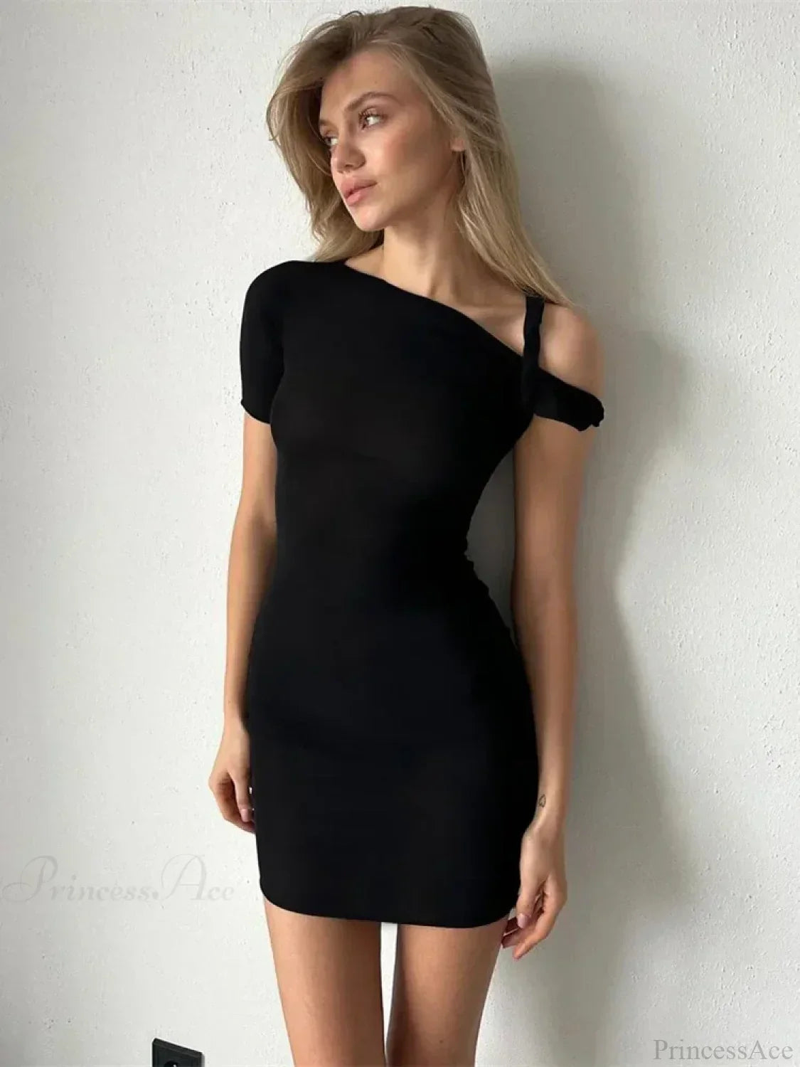 Asymmetric One Shoulder Twisted Strap Bodycon Mini Dress