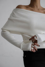 Off-Shoulder Fitted Long-Sleeve Knit Top
