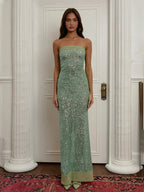 Off-shoulder High Split Sequin Party Dress